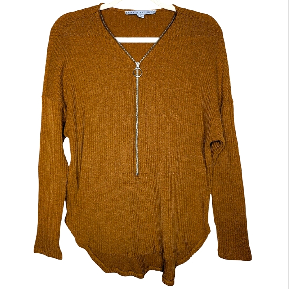 Hyfve Rust Zip Front Ribbed Henley Top Medium